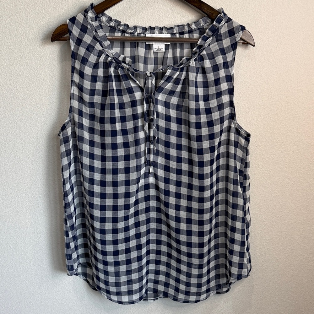 Liz Claiborne Navy White Gingham Sleeveless Top w Tank Size L